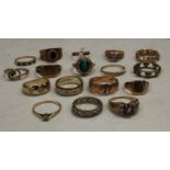 A 9ct gold set with diamond chips; other 9ct gold dress rings, 41.9g gross (18)