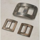 A pair of silver shoe buckles, arched square bodies, Lawrence Emanuel, Birmingham 1913; another