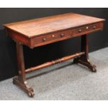 A George IV rosewood rectangular library table, well figured top above a pair of cockbeaded frieze