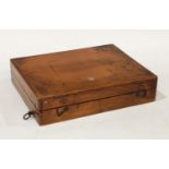 An early 20th century artists box, hinged cover enclosing a sliding compartment and palette thumb