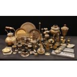 Brass and Metalware - a Middle Eastern samovar; a Saudi Arabian easel plaque; Indian trays;