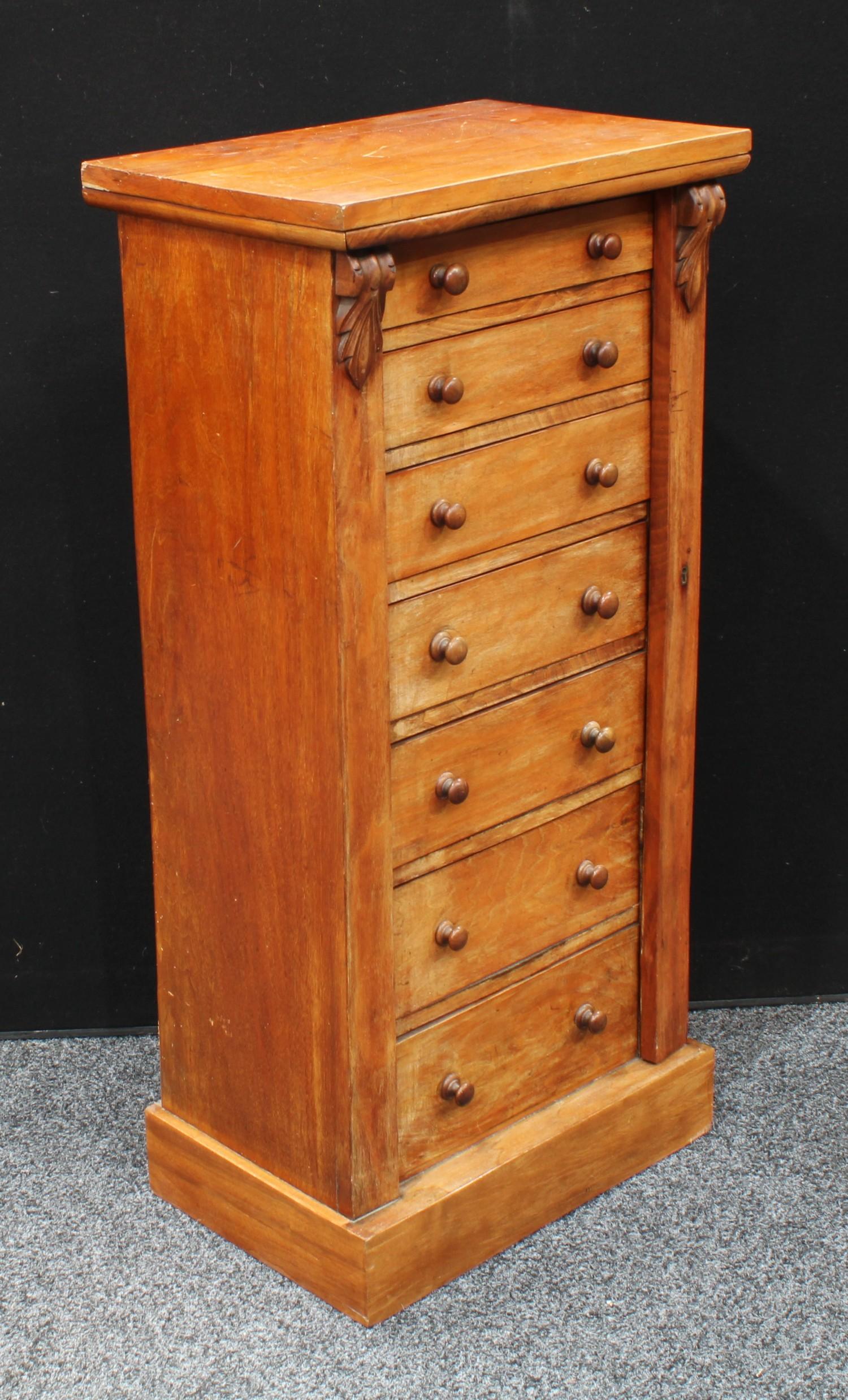 A Victorian walnut Wellington chest, rectangular top above seven graduated drawers, restrained by - Image 2 of 4