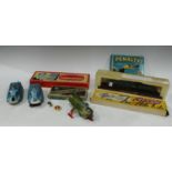 Toys - a Veron try flight kit, boxed; Dinky Toys; a Robertsons enamel golly pin badge etc (quantity)