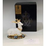 A Royal Crown Derby paperweight, The White Hart Heraldic Stag, limited edition, 693/2,000, gold