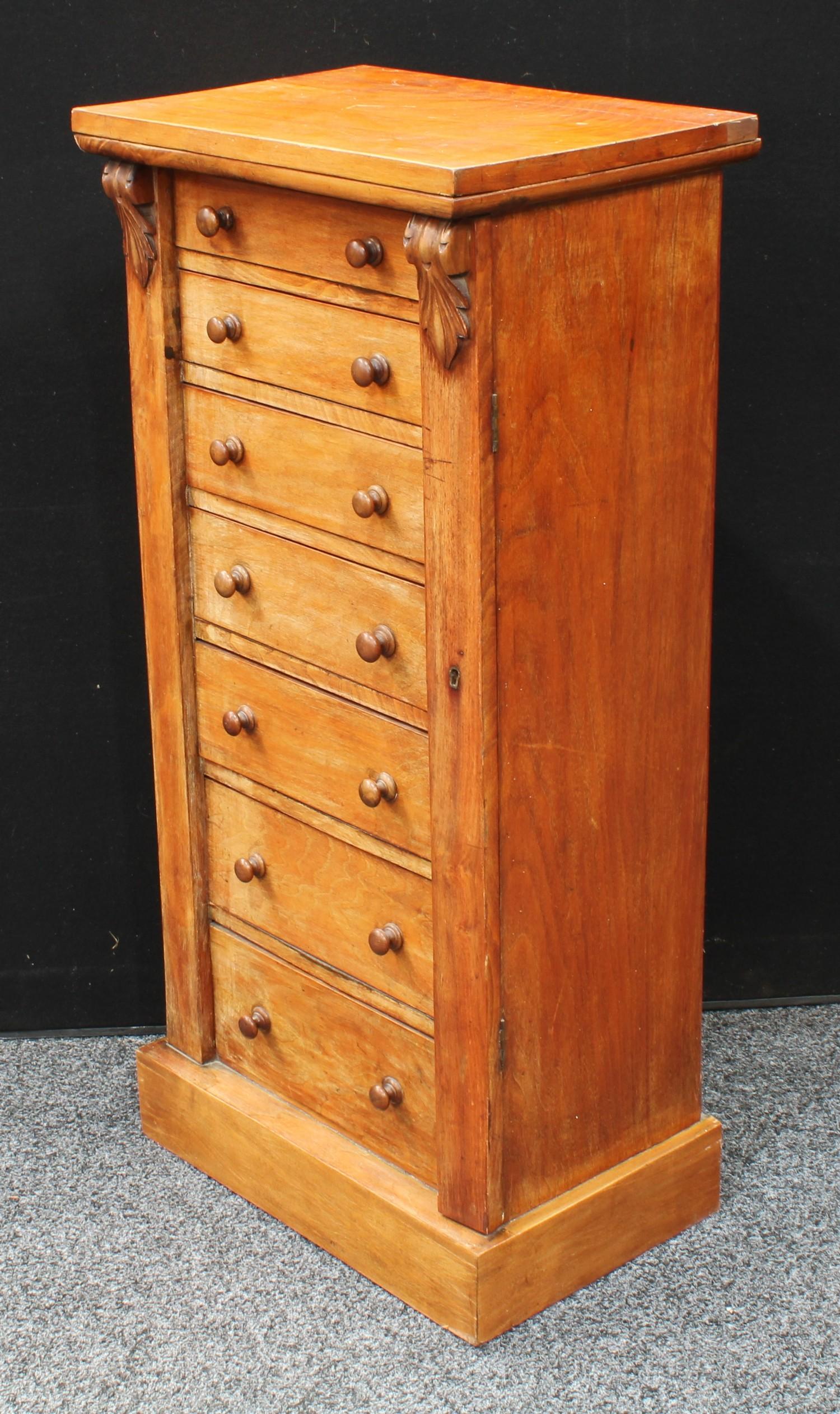 A Victorian walnut Wellington chest, rectangular top above seven graduated drawers, restrained by - Image 3 of 4