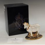A Royal Crown Derby paperweight, Heraldic Derbyshire Ram, exclusive to Goviers, limited edition,