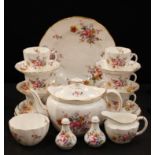 A Royal Crown Derby Posie pattern tea set, comprising teapot, milk jug and sugar bowl, six