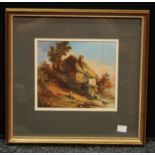 English School (19th century) Cottage Scene, with seated figure unsigned, watercolour