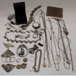 A silver presentation plaque, London 1977; silver jewellery, curb link bracelet, necklaces,