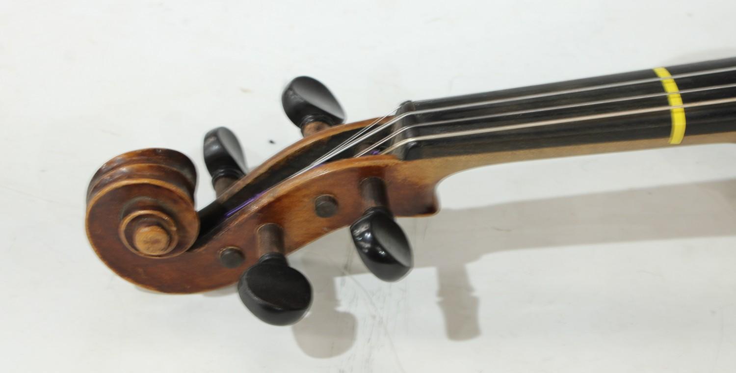 A 19th century German 3/4 size violin, the two-piece back 33.5cm long excluding button, outlined - Image 4 of 8