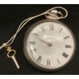 A William IV silver pair cased pocket watch, John Eldred, white enamel dial, bold Roman numerals,