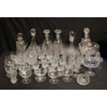 Glassware - a cut glass ship's decanter, silver collar, Birmingham 1988; a Waterford crystal cut