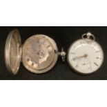 A Victorian silver full hunter cased pocket watch, silver floral dial, Jn Robinson Chesterfield,