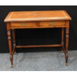 An early 20th century oak writing desk, in the manner of Gillow & Co, moulded rectangular top with