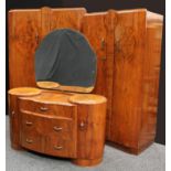 A Shrager walnut three-piece bedroom suite, comprising two wardrobes and a dressing table (3)