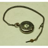 A Silver half hunter pocket watch, graduated silver Albert chain, silver plated t-bar and watch key,