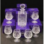 An Edinburgh Crystal cut glass decanter and six brandy glasses, all boxed