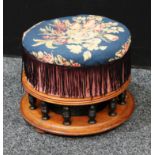 An unusual Victorian walnut and ebonised footstool, c.1880