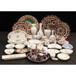 A Spode Campanula pattern posy vase, miniature basket, bell, trinket dishes, scent bottle; Royal