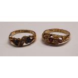 An 18ct gold diamond and ruby ring, 2.5g; another 18ct gold diamond ring, 2.6g (2)