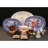 Ceramics & Glass - a 19th century Bohemian glass vase, Victorian blue and white meat plates,