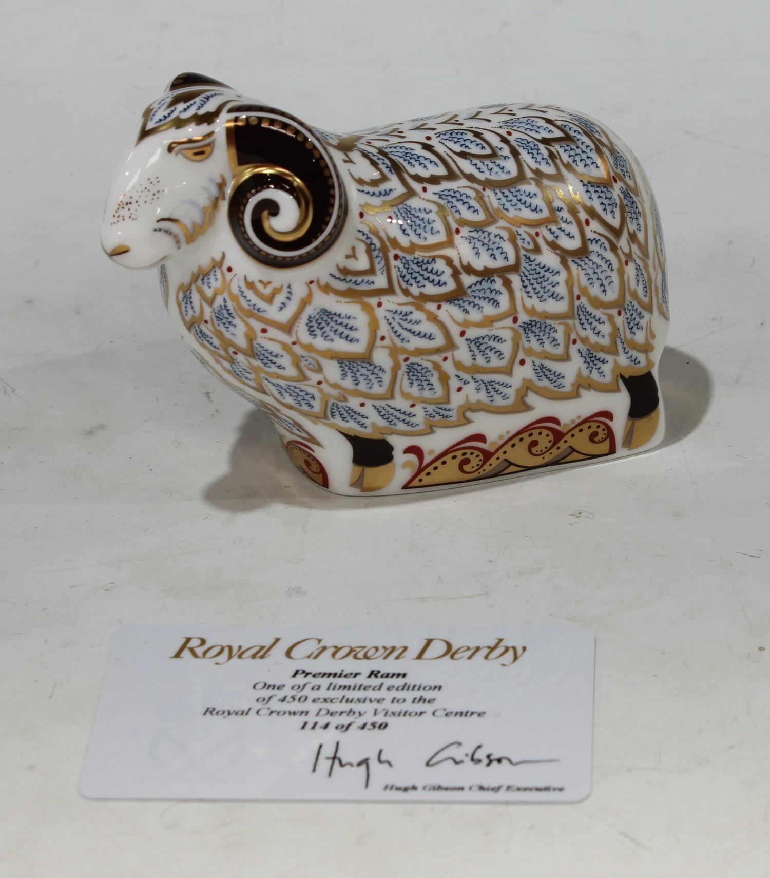 A Royal Crown Derby paperweight, Premier Ram, Visitor Centre exclusive, gold stopper, John Ablitt - Image 2 of 3