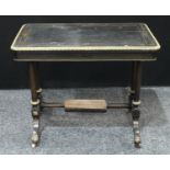 A Victorian gilt metal mounted ebonised and marquetry rounded rectangular card table, twin end