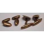 A pair of 9ct rose gold cufflinks; another pair of 9ct gold cufflinks, 8.2g gross