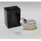 A Royal Crown Derby paperweight, Premier Ram, Visitor Centre exclusive, gold stopper, John Ablitt