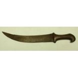 A Middle Eastern kindjahl dagger, 25cm curved blade chased with wriggle-work, steel hilt, 38cm
