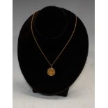 An Austrian gold ducat coin, mounted as a pendant on a 9ct gold chain necklace, 7.6g gross