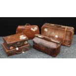 Vintage Luggage - a Gladstone type leather case; another similar; other leather suitcases (5)