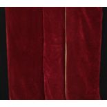 Textiles - a pair of claret cotton velvet curtains; another panel