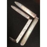 A George III silver bladed folding fruit knife, mother of pearl mounted handle, signed C Bayes, A