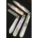 A Victorian silver bladed mother of pearl handled folding fruit knife, Francis Clark, Birmingham