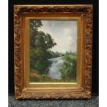 Percy Robinson (early 20th century) Riverscape signed and dated 1908, oil on board, 29cm x 21cm