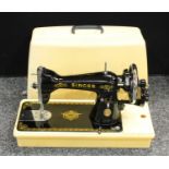 A Singer sewing machine, hand cranked, Nostelgia Model 15, 'Red S', RAF decals, plastic case