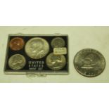 Coins - a United States mint set, half dollar to one cent; a 1976 Liberty dollar