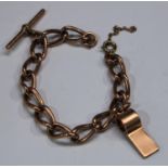 A 9ct rose gold curb link bracelet with t-bar, 37.5g