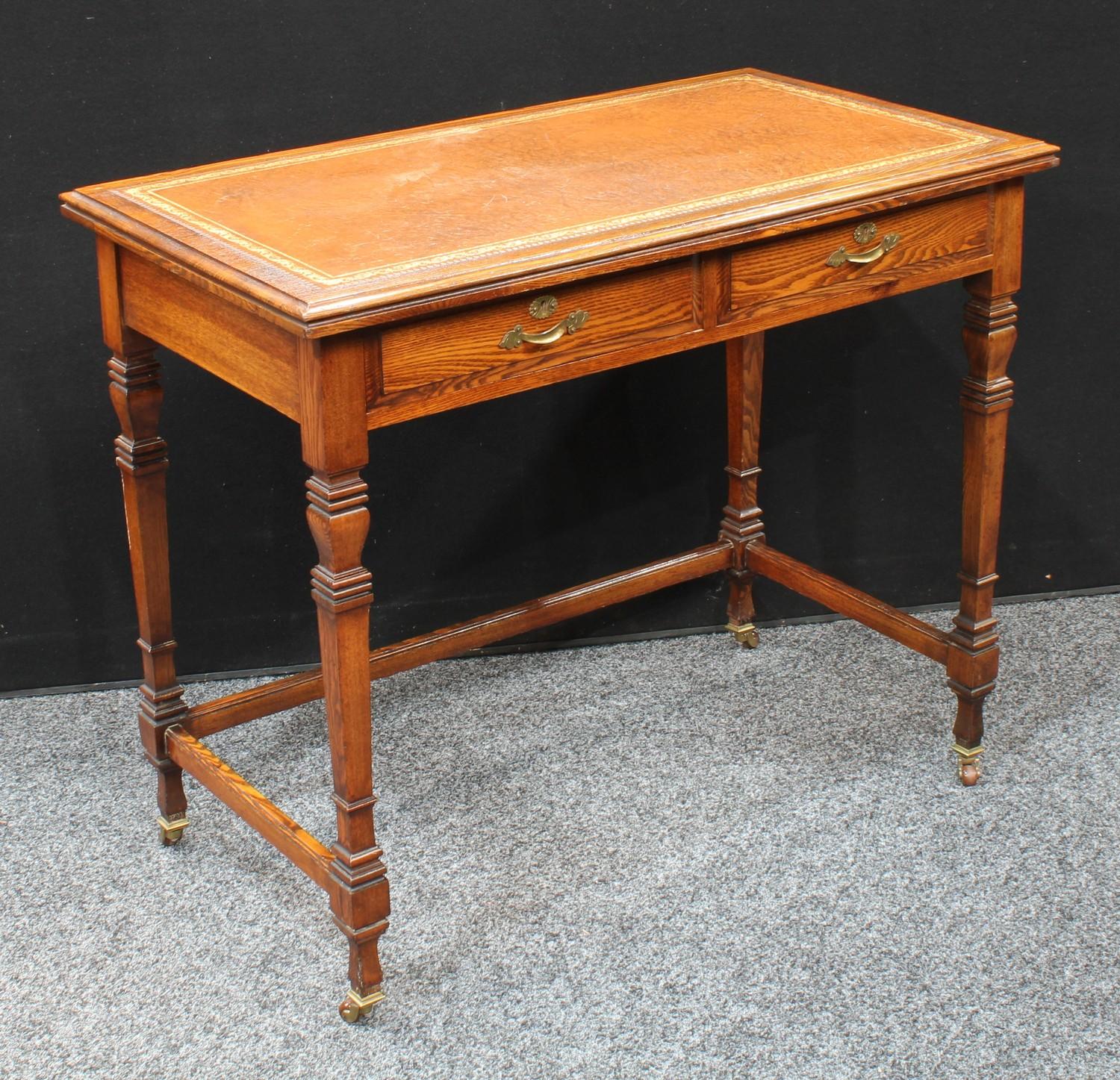 An early 20th century oak writing desk, in the manner of Gillow & Co, moulded rectangular top with - Image 3 of 3