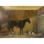 English Naïve School (19th century) Stable Friends, a horse and a terrier oil on millboard, 40cm x