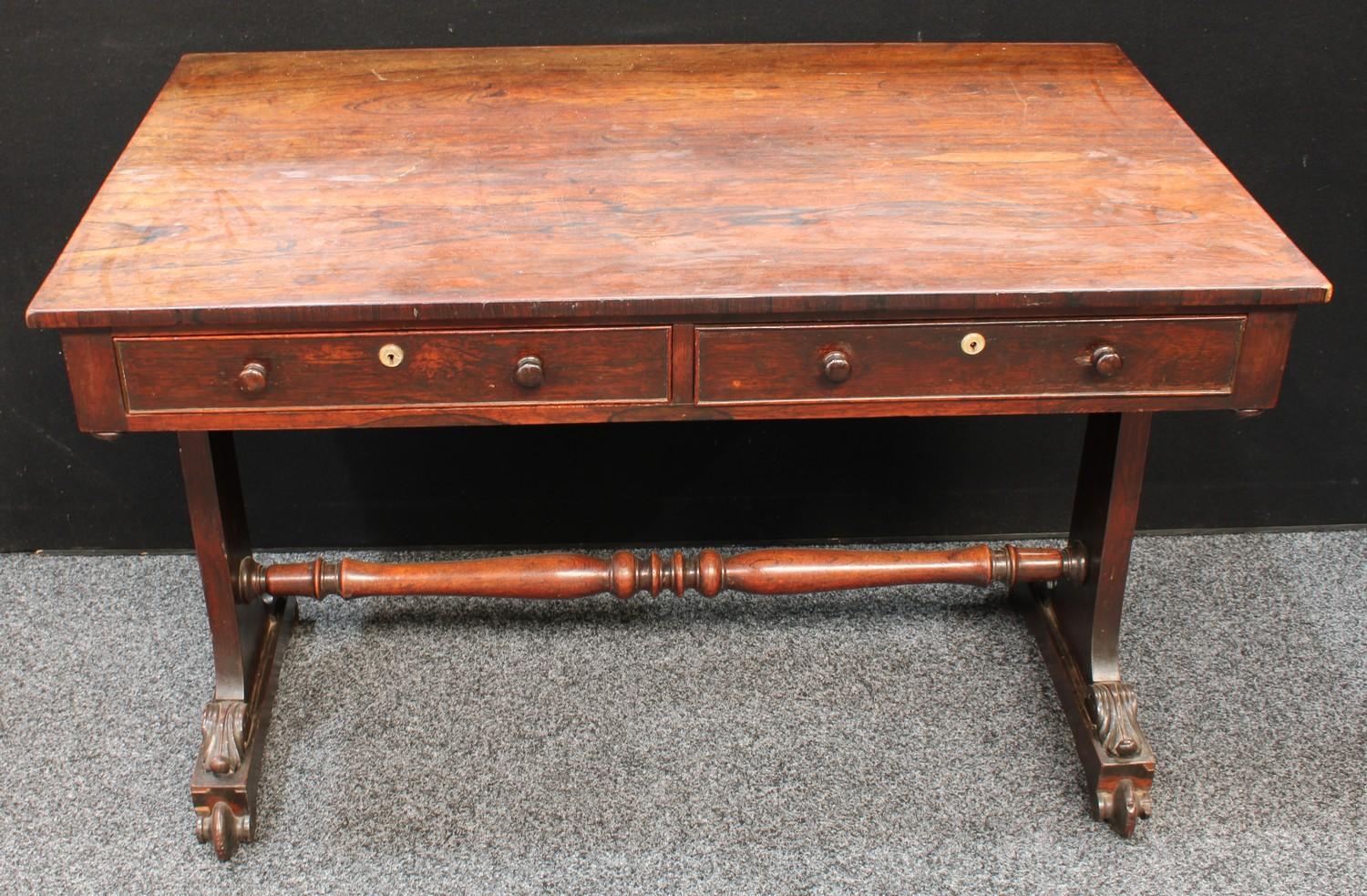 A George IV rosewood rectangular library table, well figured top above a pair of cockbeaded frieze - Image 2 of 2