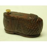 A 19th century treen novelty snuff box as a clog 9cm long circa 1820