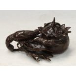 A bronze lobster inkwell, hinged cover, 15cm wide