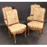 A set of four Louis XV Revival giltwood and gesso drawing room chairs, each shaped rectangular