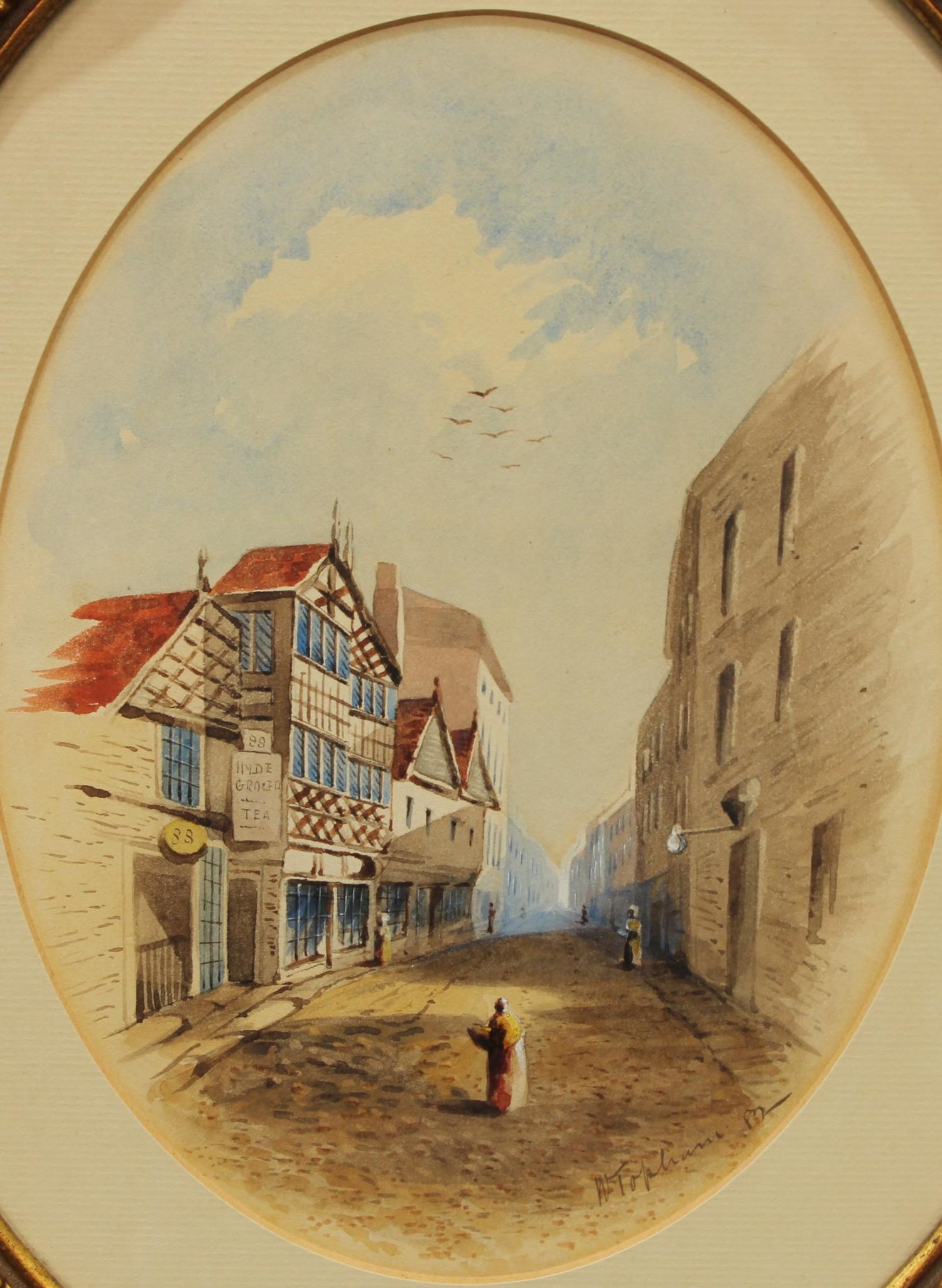 W. Topham (late 19th century) A pair, The High Street ovals, signed, dated 82, watercolours, 22. - Image 2 of 5