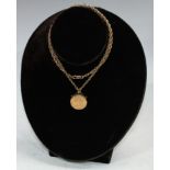 A gold full sovereign, 1967, mounted in 9ct gold as a pendant and chain, 23.3g