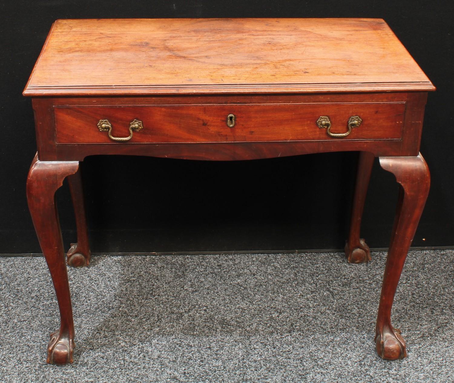 A George II mahogany side table, moulded rectangular top above a long frieze drawer, brass Rococo - Image 2 of 2