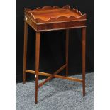 A George III design mahogany 'kettle stand' type silver table, of small proportions, with slide,