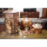 Copper and Brass - a copper and brass samovar; a copper and brass water heater; a copper kettle (3)